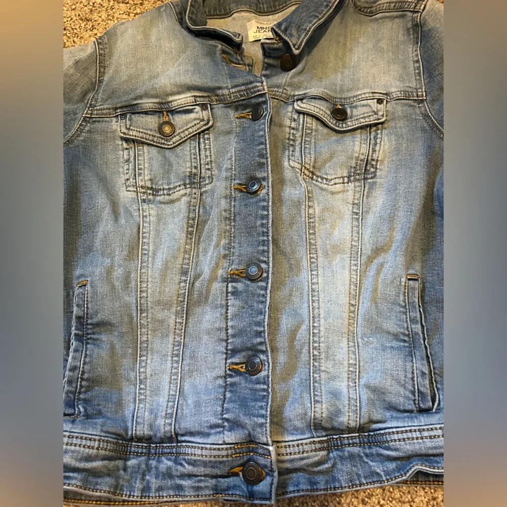 MNG Mango Jean Jacket Size L Two Tone Button Closures - Picture 2 of 7